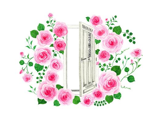 サイトのメインイメージは手書きの「バラ」と「開かれた扉」